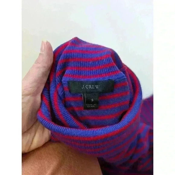 J. Crew Merino Wool Blue & Red Striped Tippi Turtleneck Sweater Size Sma… - Picture 9 of 11